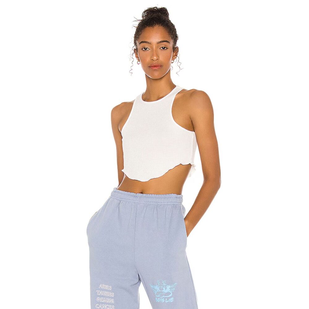 Revolve h:ours Therma Tank Racerback Crop Top in White Waffle Knit size S